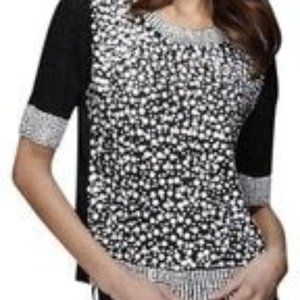 Rondina Sequin Beaded Metallic Knit Top Sweater Black Sz XS